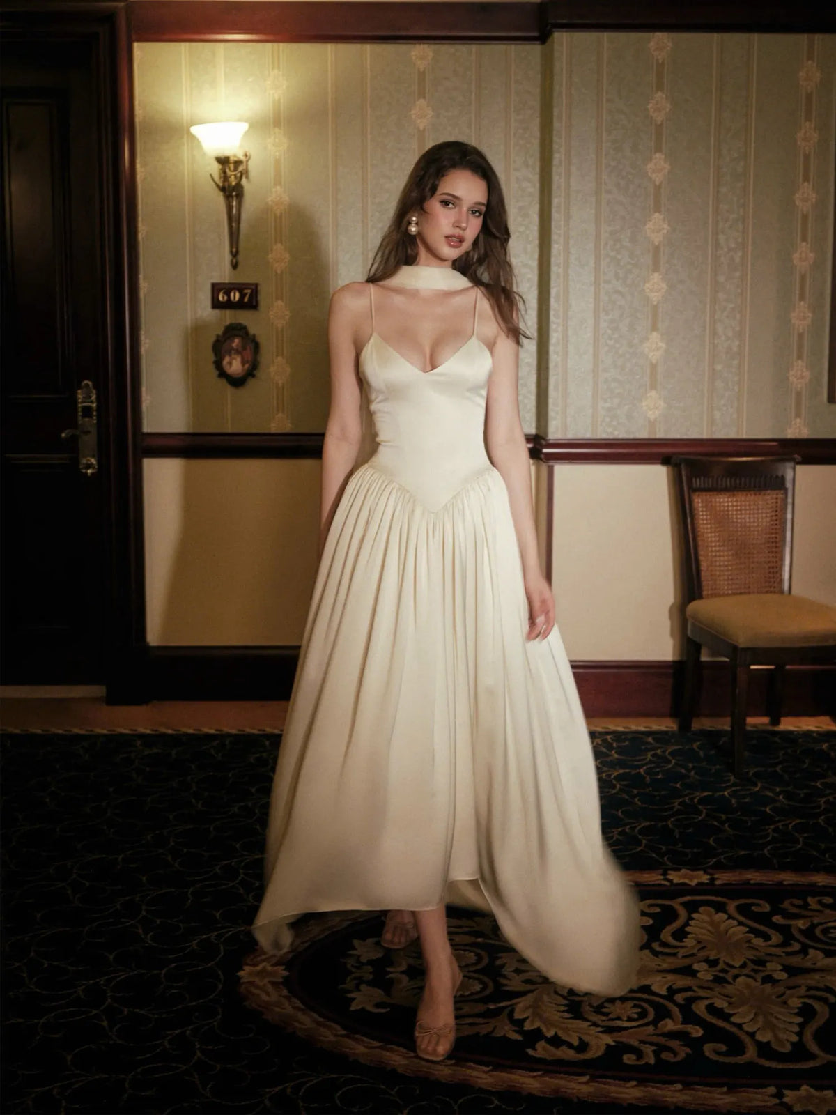 Adelina Pleated Satin Midi Dress