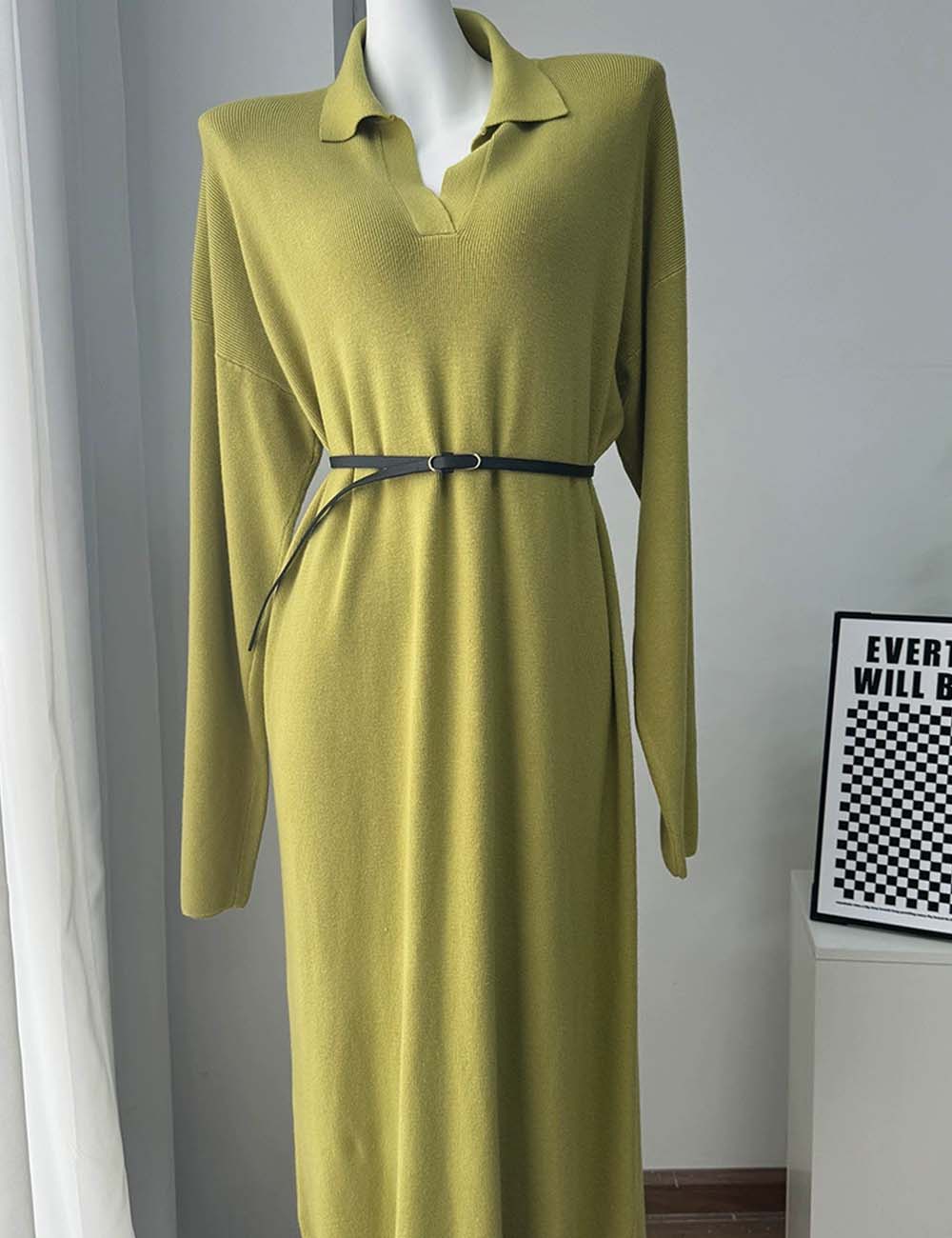 Fall Polo Collar Long Sleeve Maxi Dress