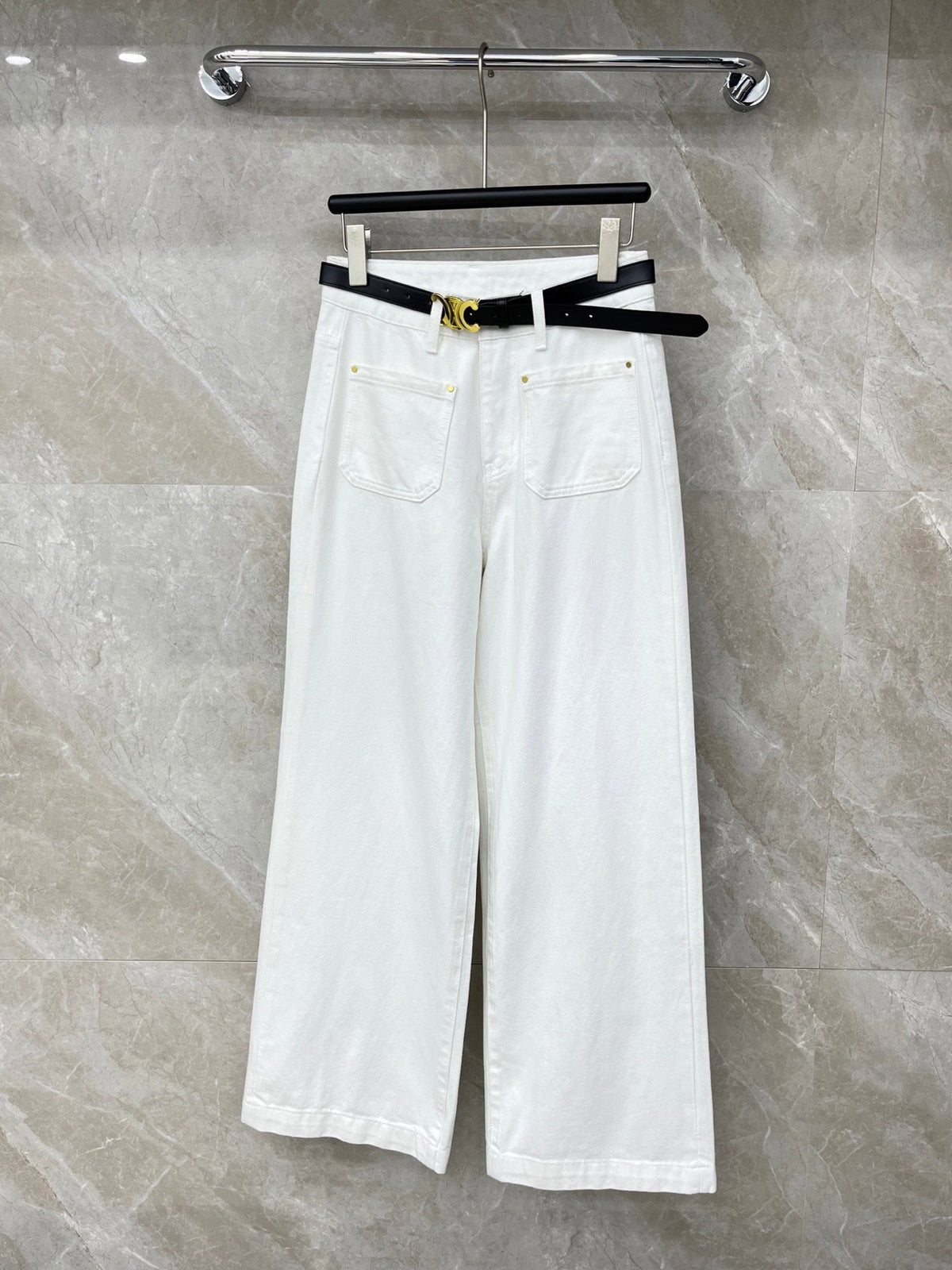 Celine 26S Patch Pocket Wide-Leg Jeans Cream White Demin 351184