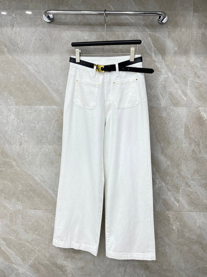 Celine 26S Patch Pocket Wide-Leg Jeans Cream White Demin 351184