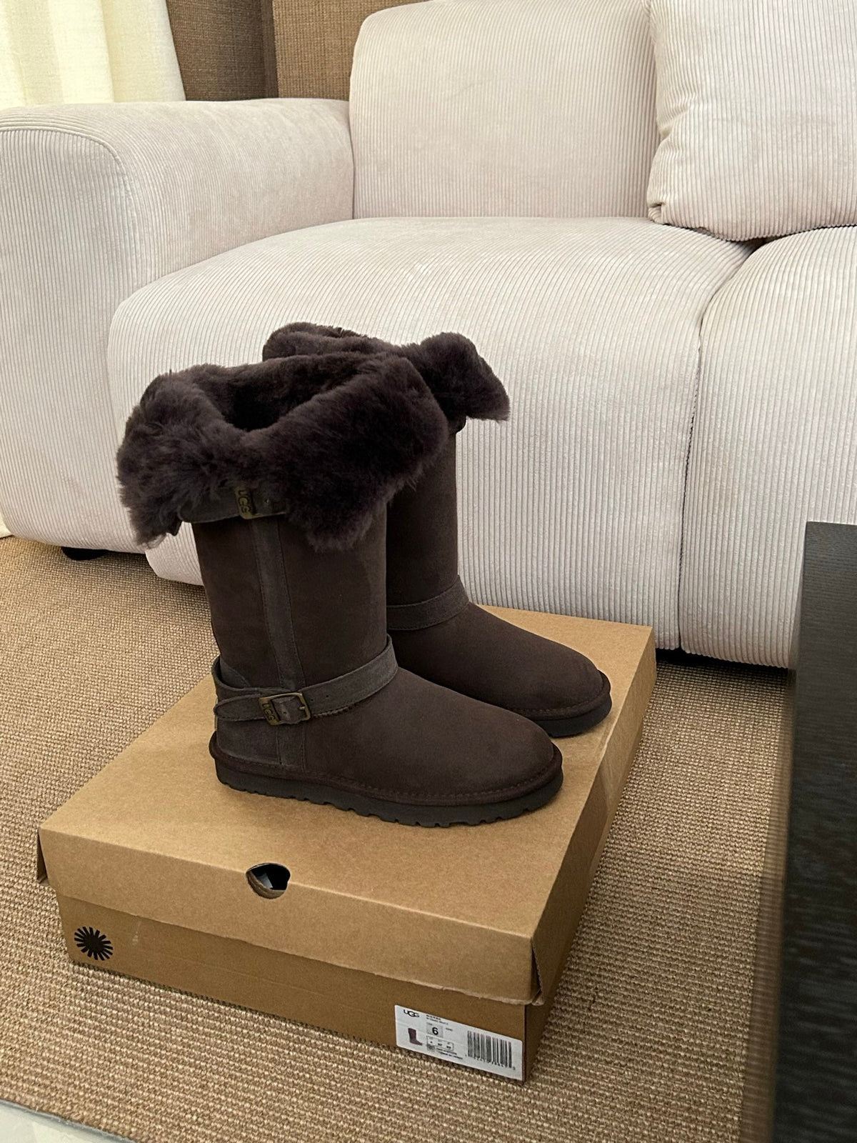 UGG Platform Foldable Tall Boots Dark Brown Suede Shearing