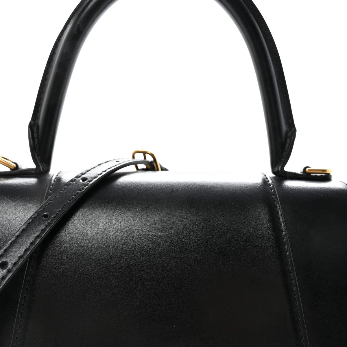 Shiny Box Calfskin Small Hourglass Top Handle Bag Black