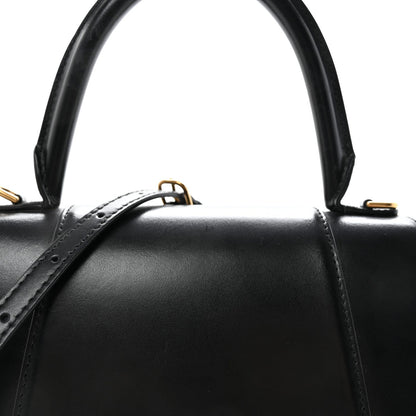 Shiny Box Calfskin Small Hourglass Top Handle Bag Black