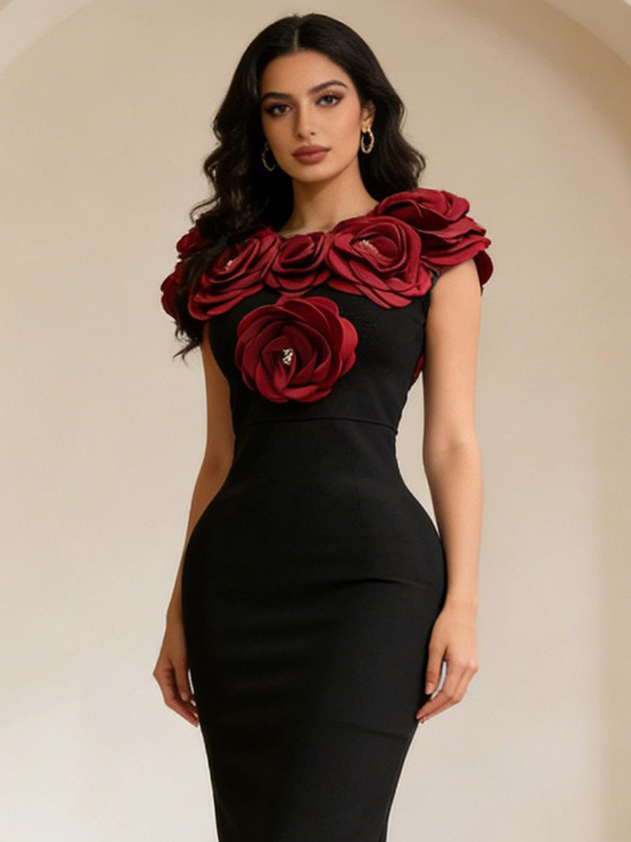 Bellatrix Elegant 3D Floral Maxi Dress