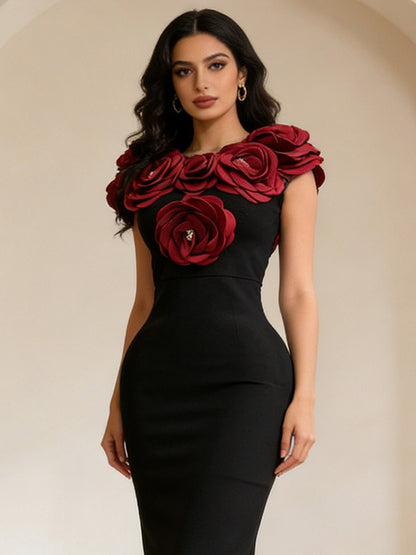 Bellatrix Elegant 3D Floral Maxi Dress