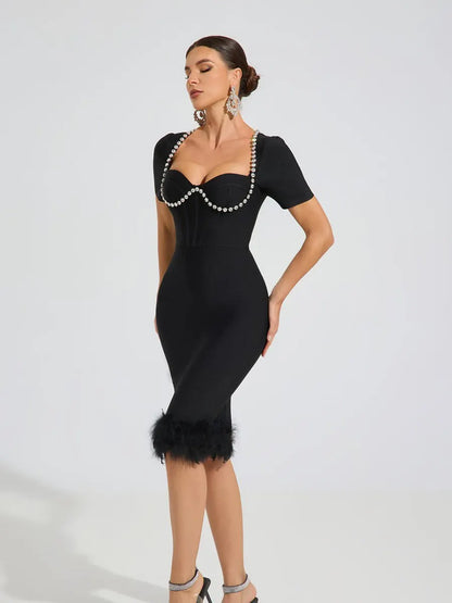 Fabiana Crystal Feather Midi Dress