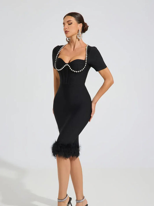 Fabiana Crystal Feather Midi Dress