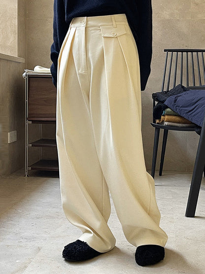 Loose Pleated Solid Color Casual Pants Bottoms