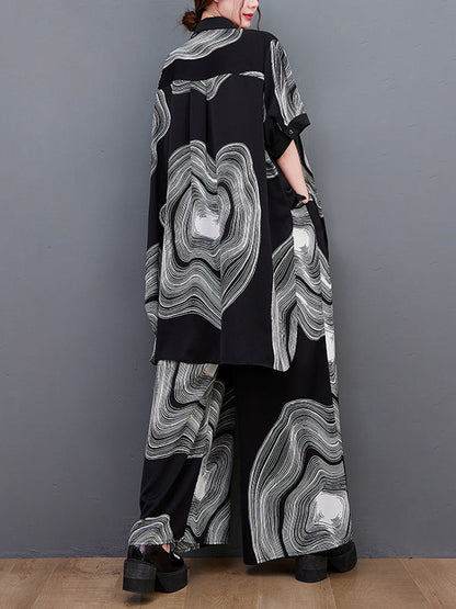 Original Half Sleeves Printed T-Shirt Top&Elasticity Pants Two Pieces Set