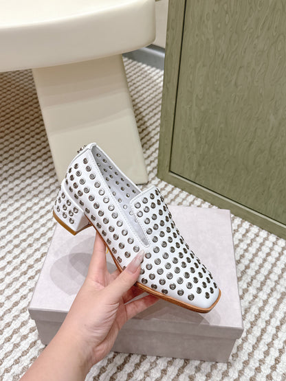 Jimmy Choo Eliot Slippers 45mm Metallic Eyelets White Calfskin 568495