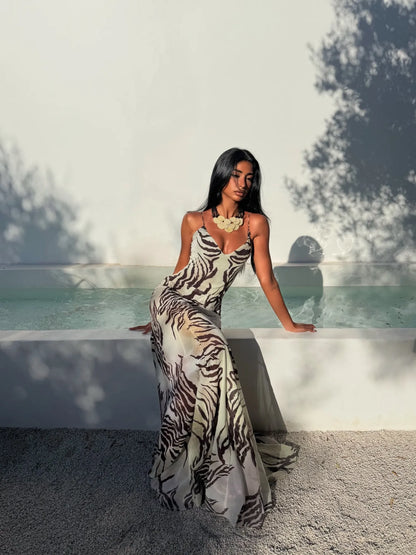 Savannah Zebra Print Maxi Dress in Ivory