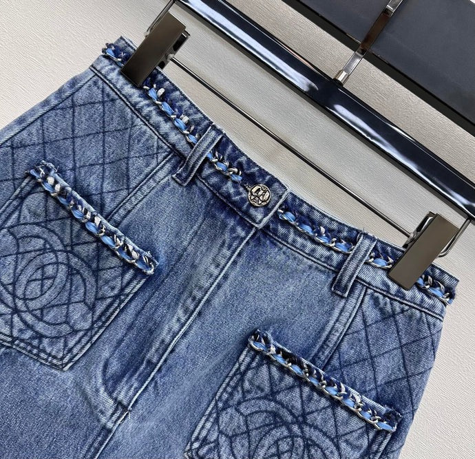Chanel 2026 Denim Midi Skirt Blue Cotton 356137