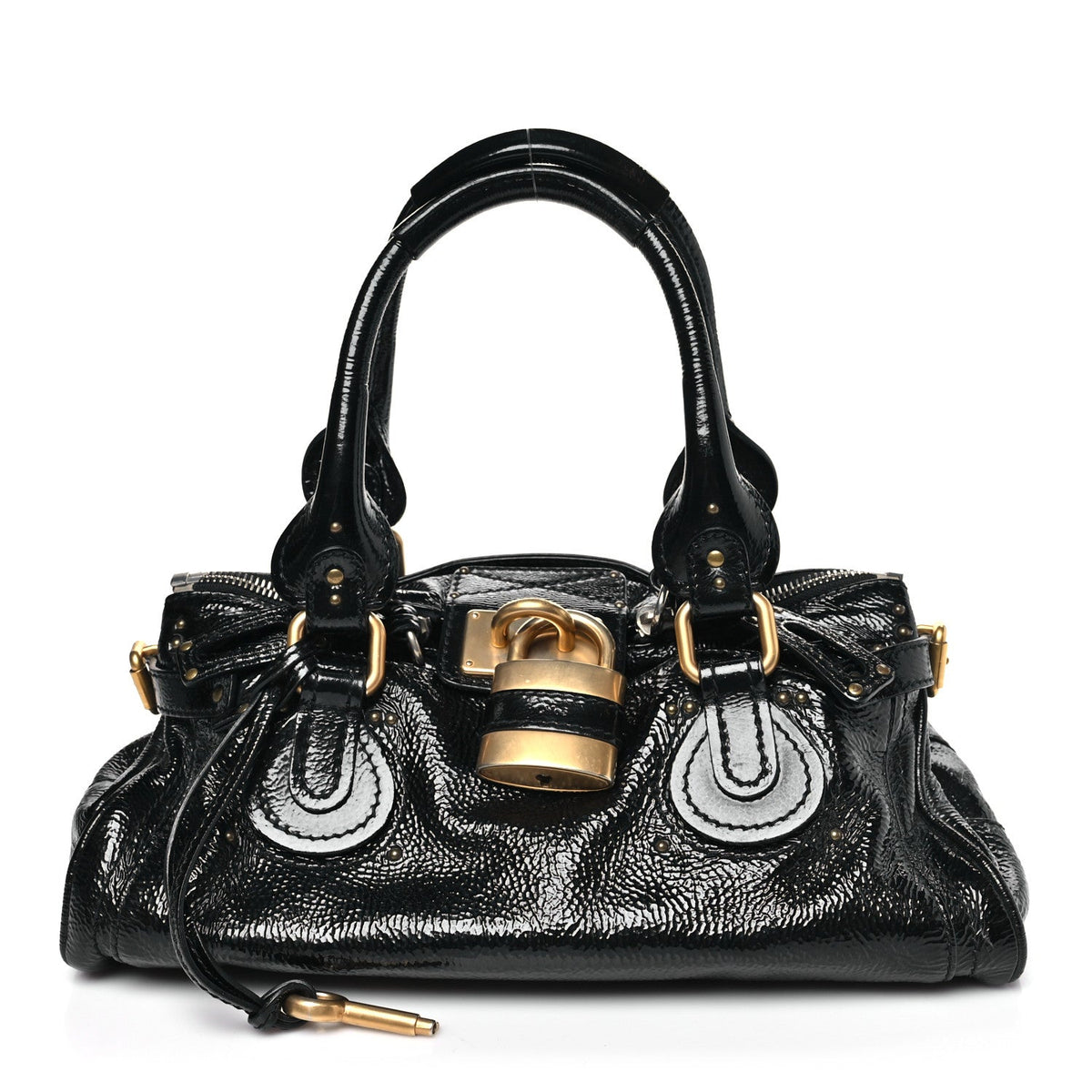 Crinkled Patent Medium Paddington Satchel Black