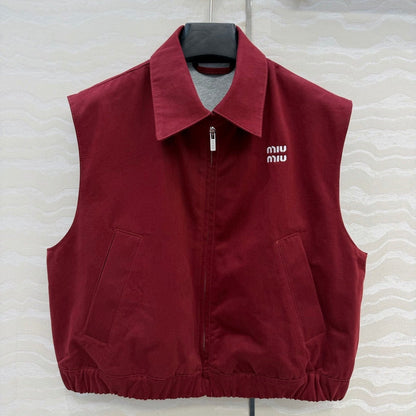 Miu SS26 Washed Poplin Vest Amaranth Red Cotton 346166