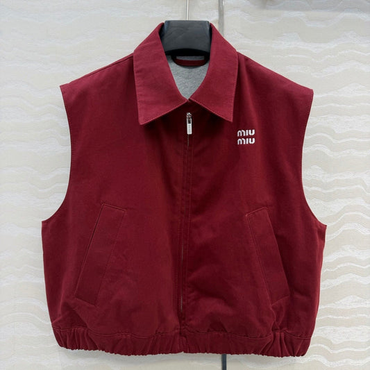 Miu SS26 Washed Poplin Vest Amaranth Red Cotton 346166