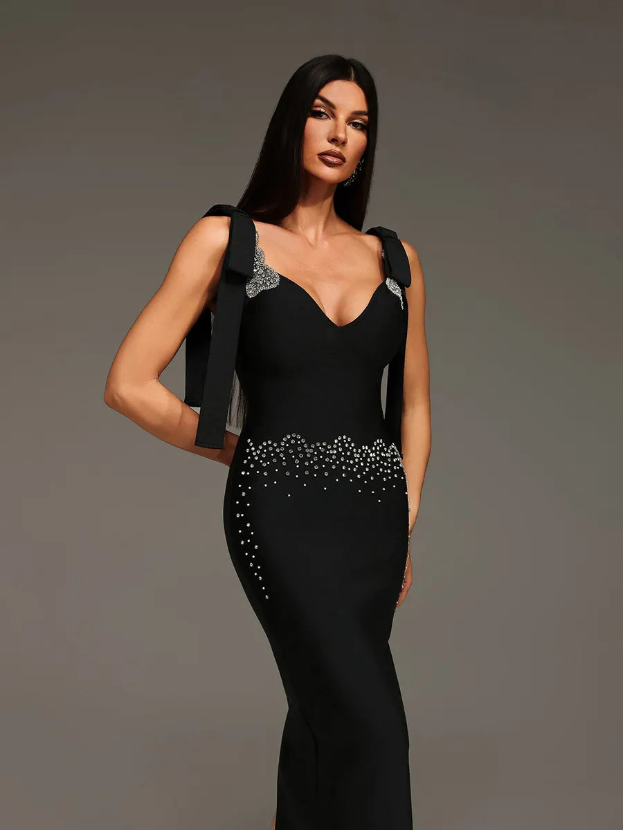 Cosima Sleeveless V-Neck Bow Bandage Maxi Dress