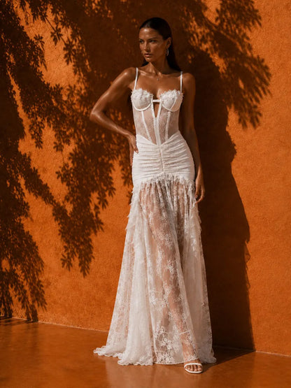 Estelle Lace and Mesh Bodycon Maxi Dress