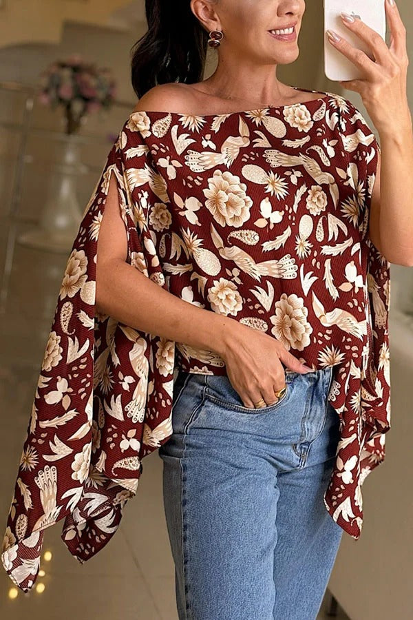 Lisette Unique Print Batwing Sleeve Loose Blouse ( Includes Tube Top）