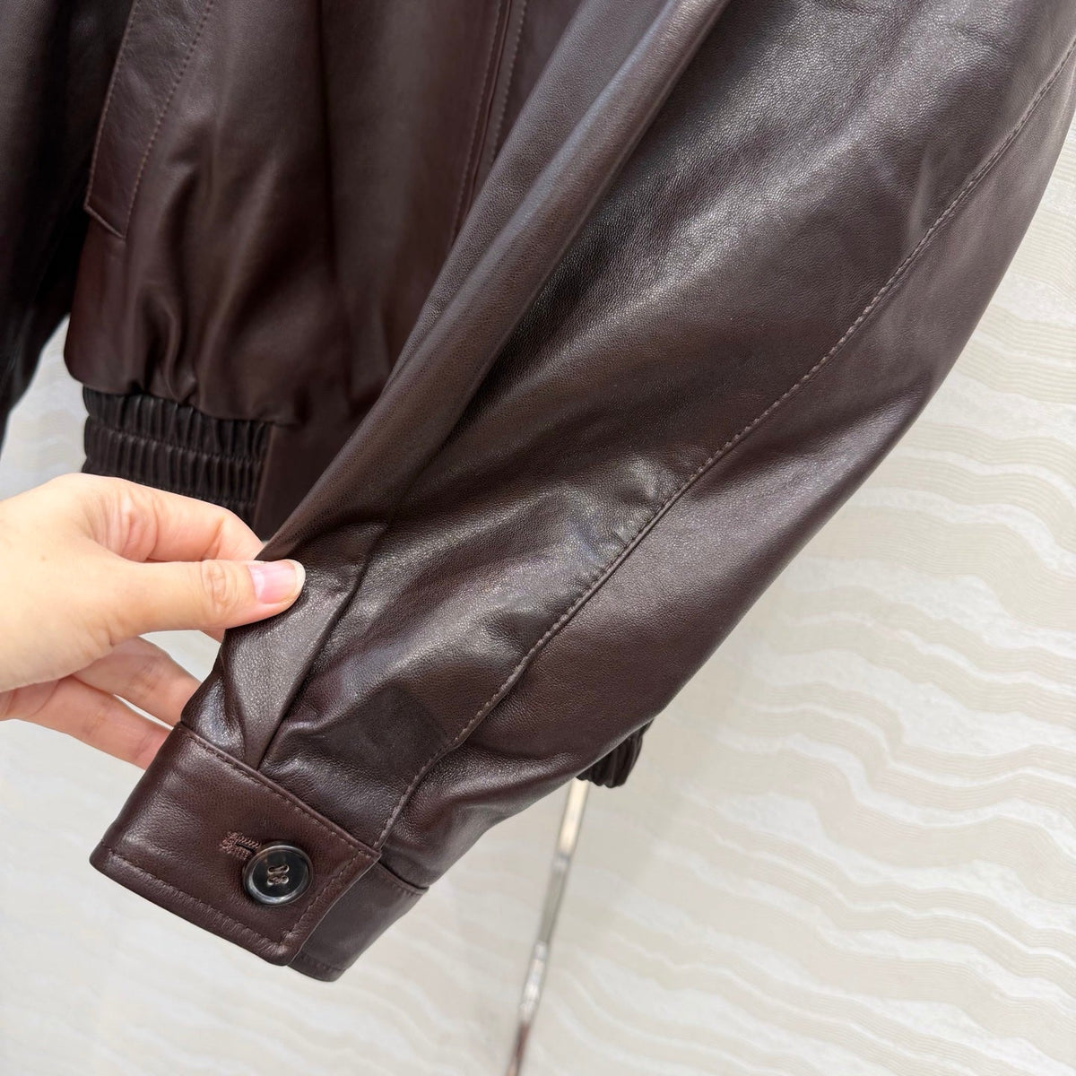 Miu SS26 Nappa Leather Blouson Jacket Marrone Lambskin 348080