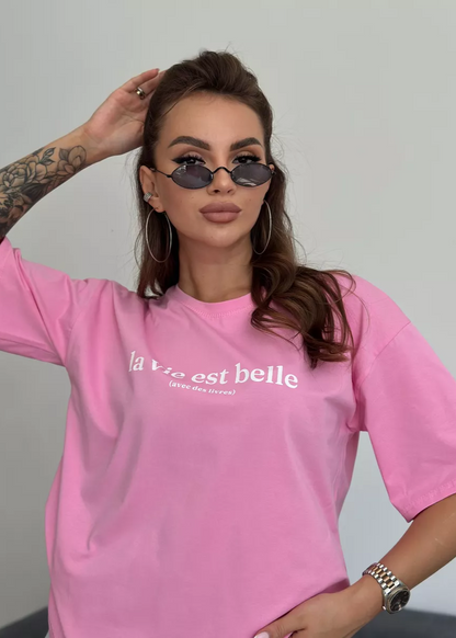 Oversized Cotton Tee Pink Relaxed Fit