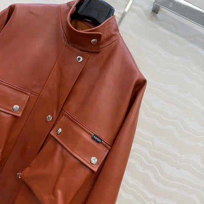 Prada 26S Biker Jacket Long Camel Leather Lambskin 341248