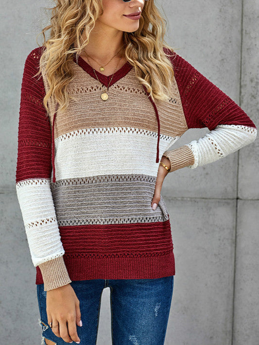 Street Fashion Autumn And Winter Knitted Hoodie Sweater Women Wear Long-Sleeved Blouse
