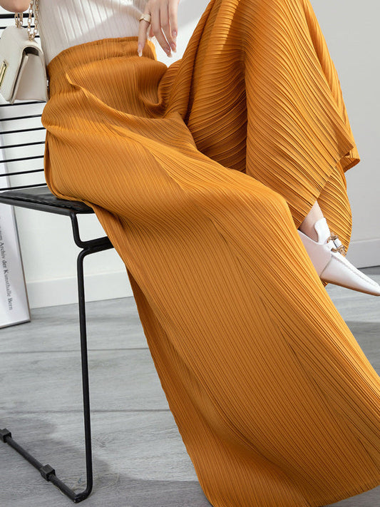 Simple Loose Wide Leg Pleated Solid Color Casual Pants Bottoms