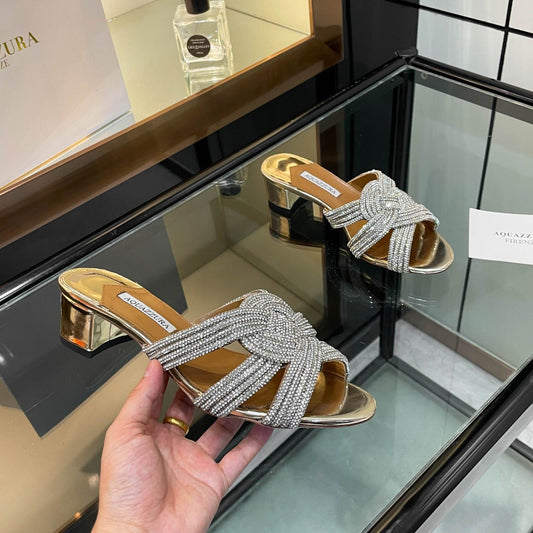 Aquazzura Gatsby Crystal-Embellished Mules 5.5cm Sliver Leather
