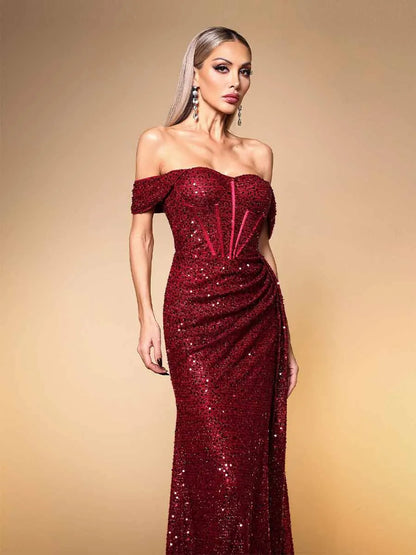 Beatrice Strapless Maxi Dress In Red