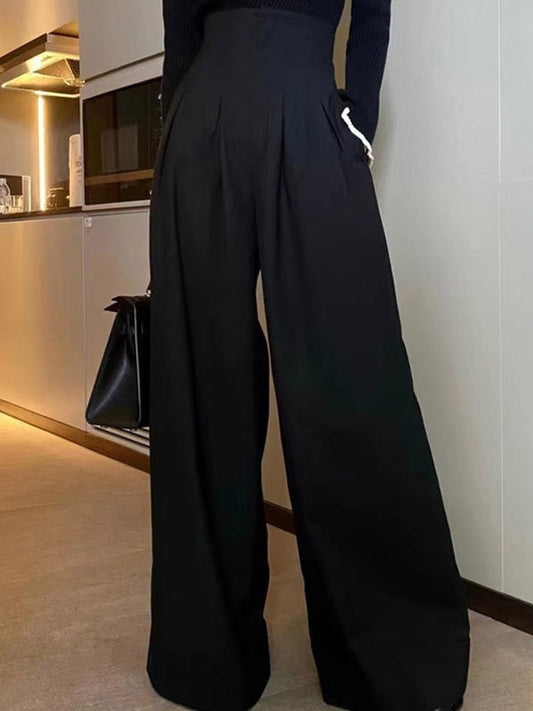 Wide Leg Feeling Of Drape High-Waisted Pockets Solid Color Casual Pants