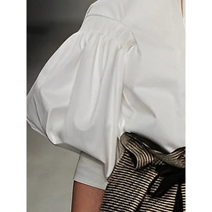 Puff Sleeves Buttoned Solid Color Blouses&shirts Tops