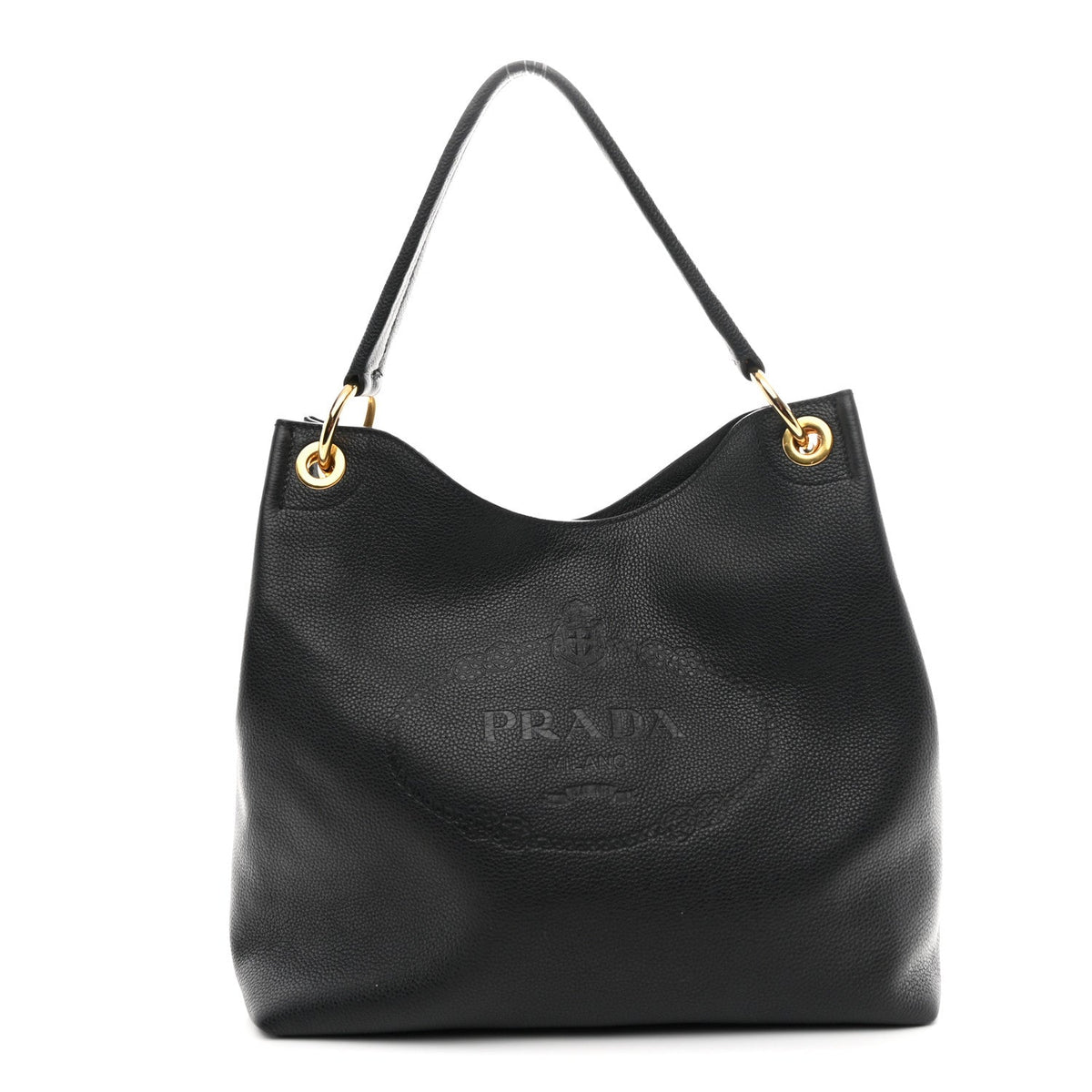 Vitello Phenix Embossed Logo Hobo Black