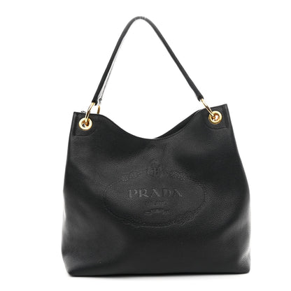 Vitello Phenix Embossed Logo Hobo Black