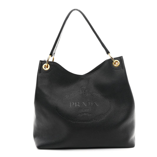 Vitello Phenix Embossed Logo Hobo Black