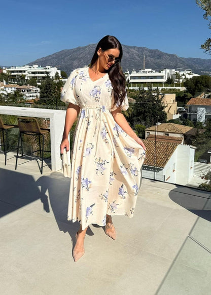 Floral Puff Sleeve Maxi Dress In Lightweight Fabric