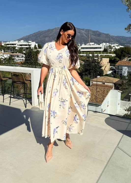 Floral Puff Sleeve Maxi Dress In Lightweight Fabric