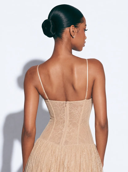 Zoe Lace and Mesh Boned Maxi Dress