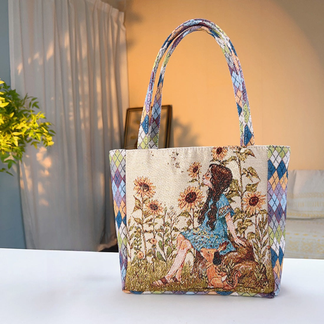 Cosbai - Geometric Lace Botanical &amp; Animal Canvas Tote