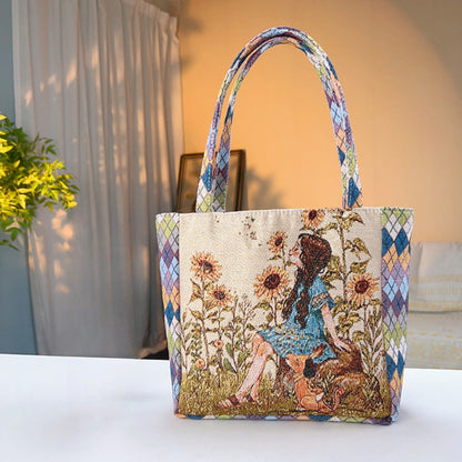 Cosbai - Geometric Lace Botanical &amp; Animal Canvas Tote