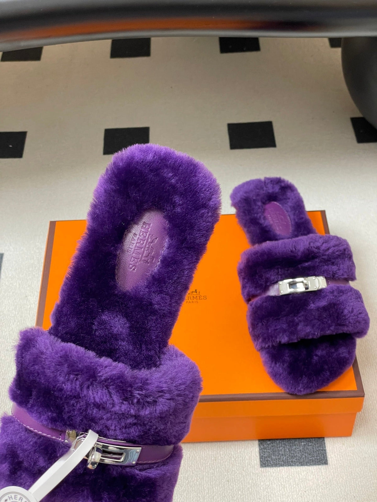 Hermes Giulia Kelly Buckle H-Slippers Purple in Wool 594326