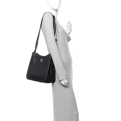 Vitello Daino Soft Hobo Messenger Bag Black