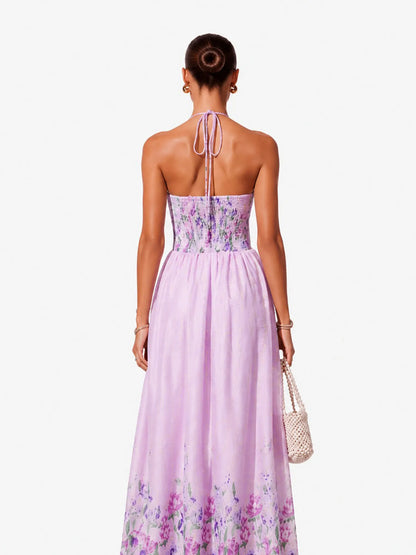 Mariana Resort Flowy Spaghetti Strap Bow Floral Print Woven Maxi Dress