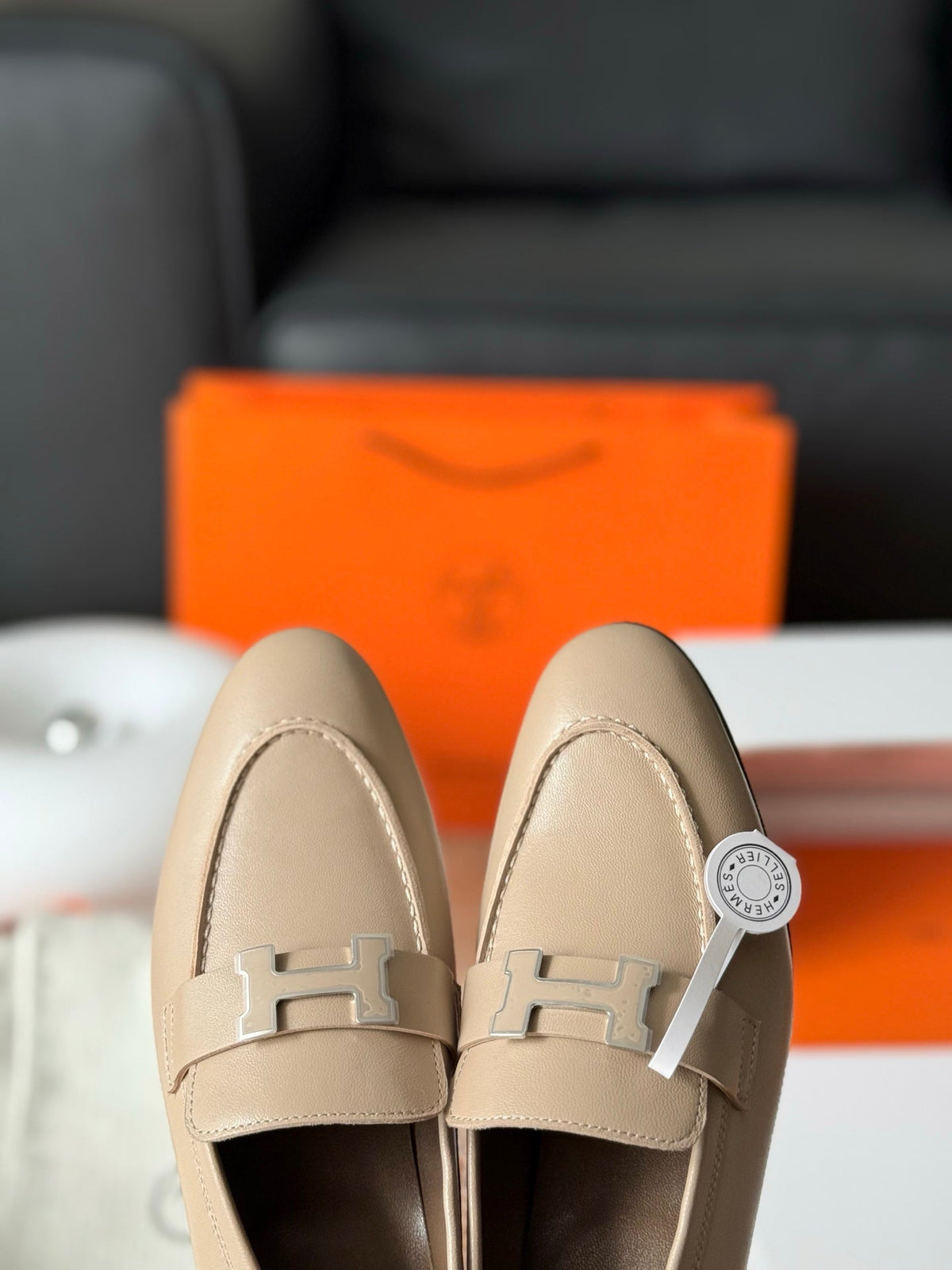 HM Paris Loafers Beige Calfskin 581246
