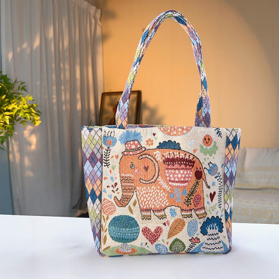 Cosbai - Geometric Lace Botanical &amp; Animal Canvas Tote