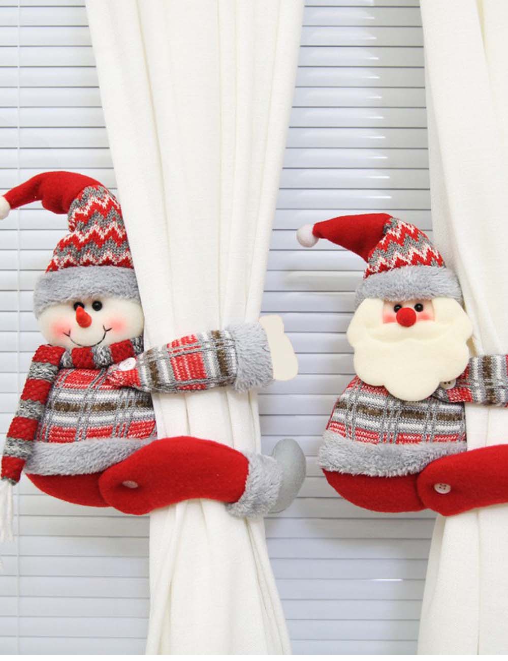 2pcs Cartoon Snowman Santa Christmas Curtain Tiebacks