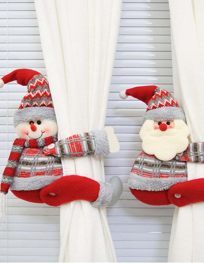 2pcs Cartoon Snowman Santa Christmas Curtain Tiebacks