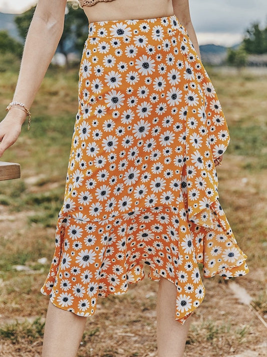 Summer Small Daisy Slim A-Line Skirt Printed Trend Skirt