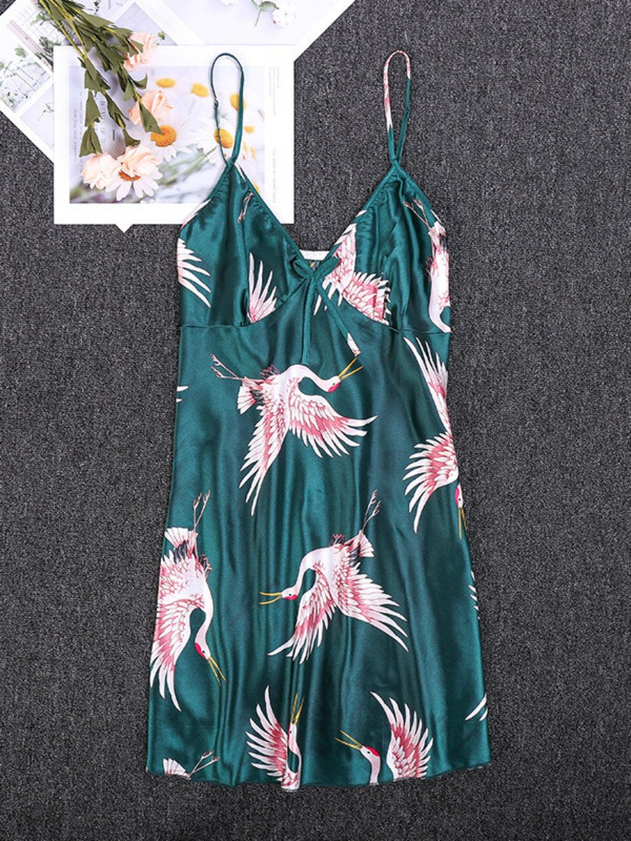 Pajamas Silk Pajamas Women'S Summer Crane Sexy Suspender Nightdress Home Clothes