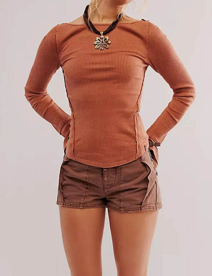 Solid Color Round Neck Tops