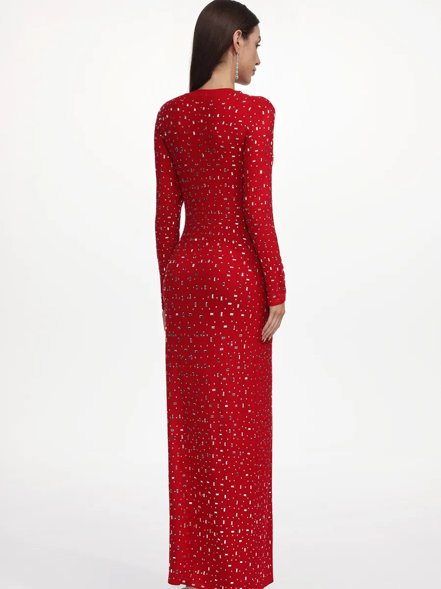 Juliette Romantic Contour Long Sleeve Crystal Maxi Dress
